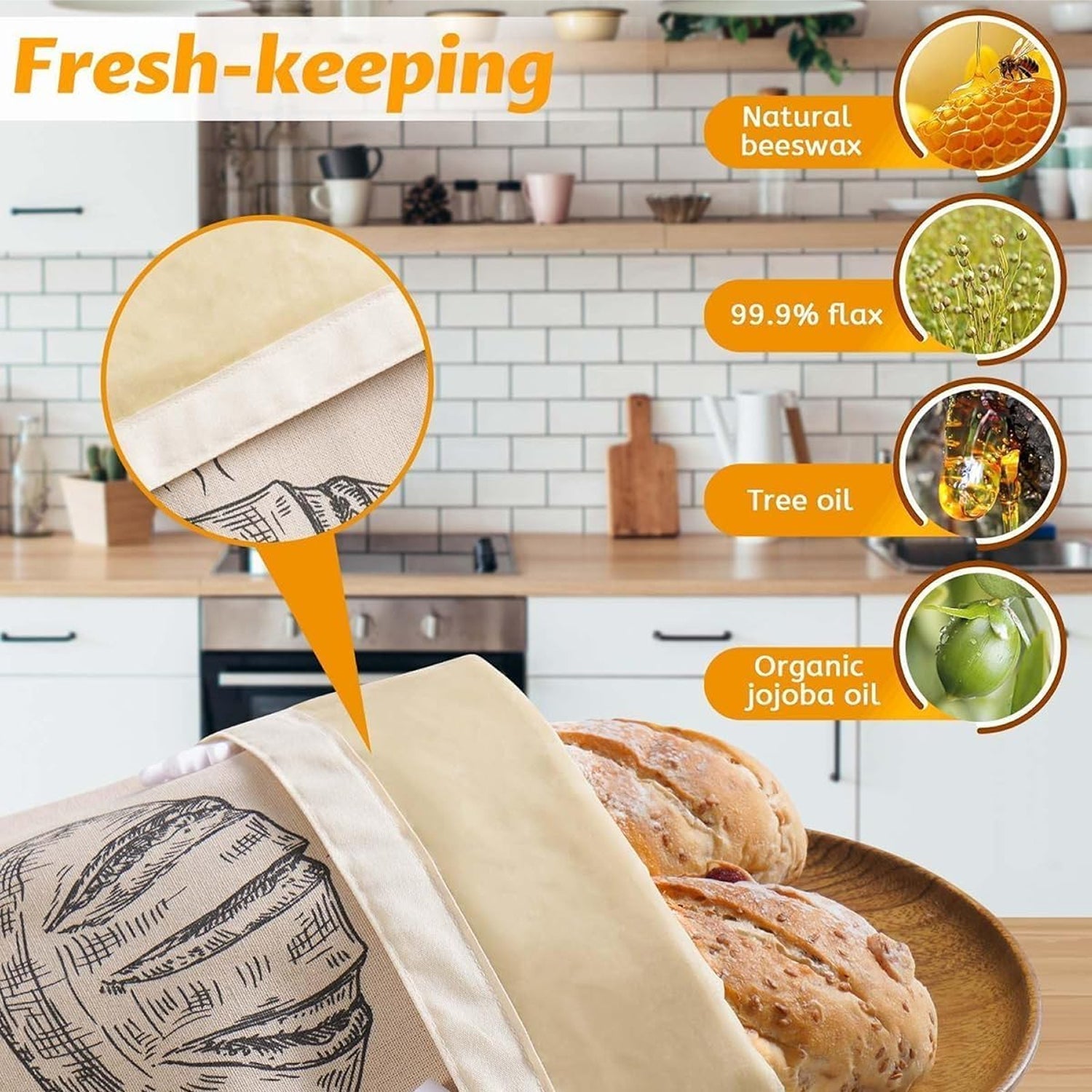 BeeBredix Beeswax Bread Bag – Washable Eco-Friendly Storage, Natural Food Wrap & Freshness Seal