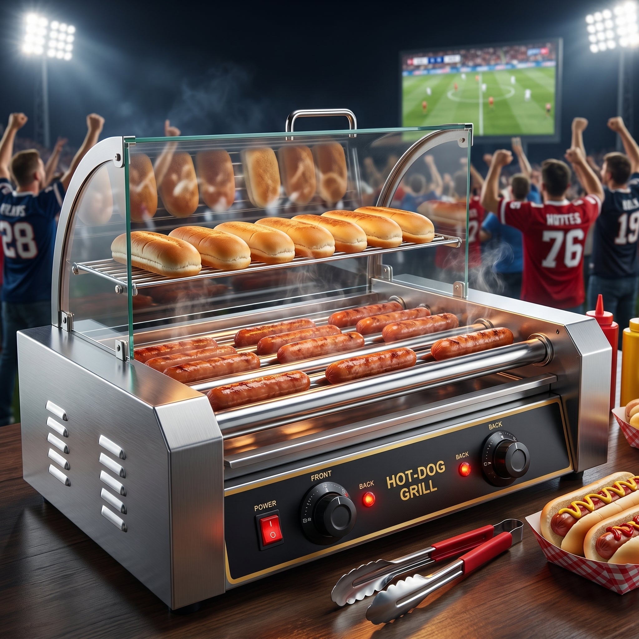 RoliHemix Electric 11-Roller Hot Dog Grill Machine with Glass Hood