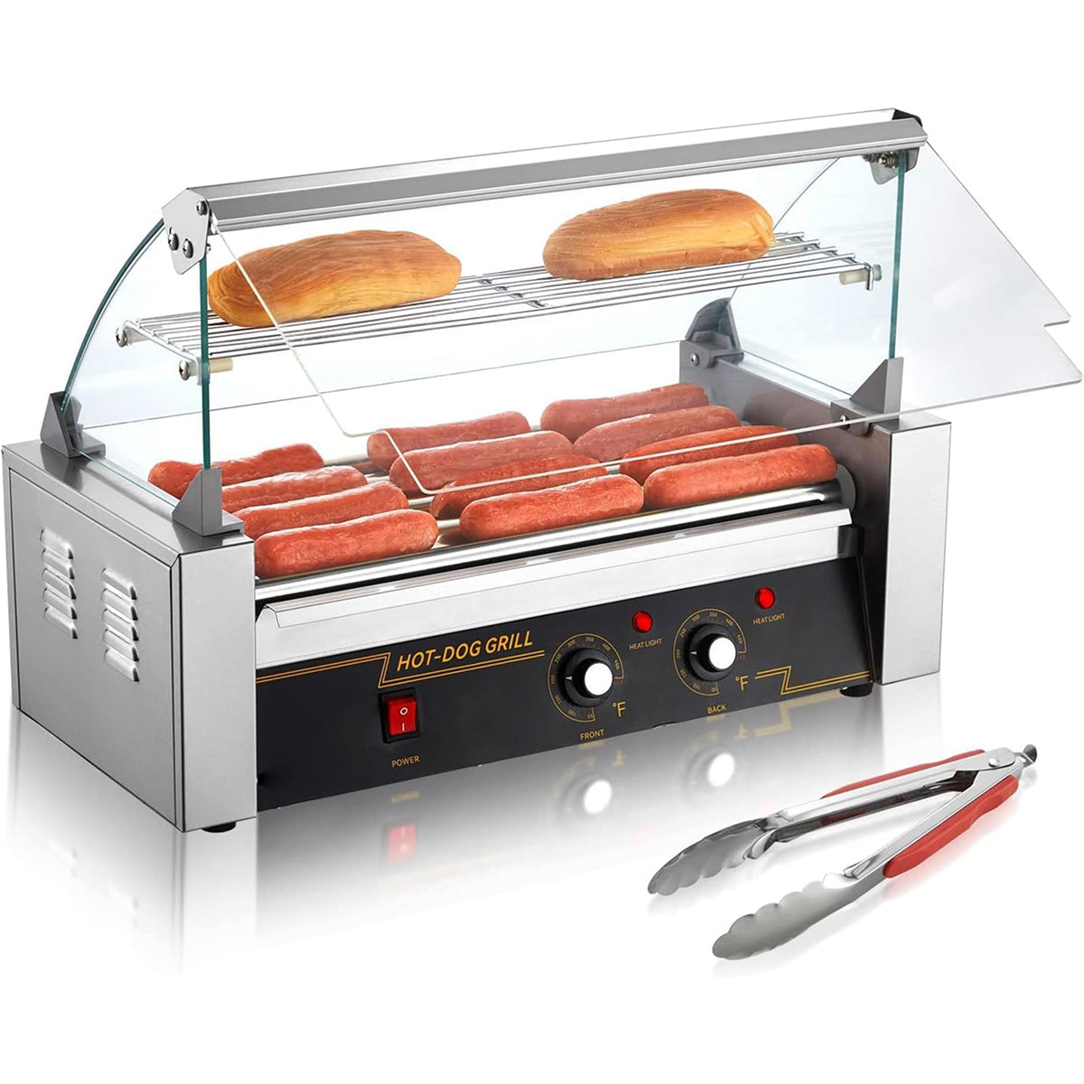 RoliHemix Electric 11-Roller Hot Dog Grill Machine with Glass Hood