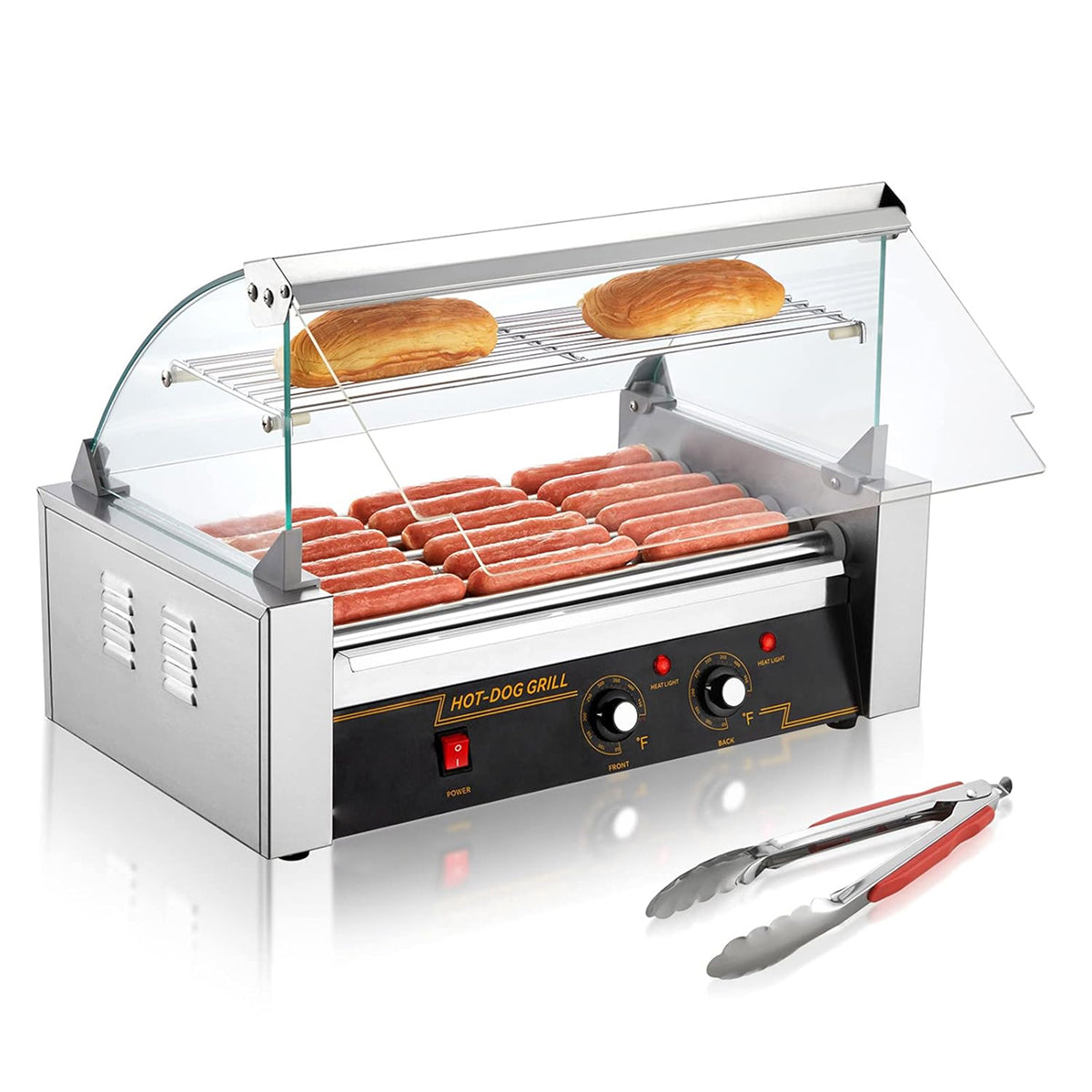 RoliHemix Electric 11-Roller Hot Dog Grill Machine with Glass Hood