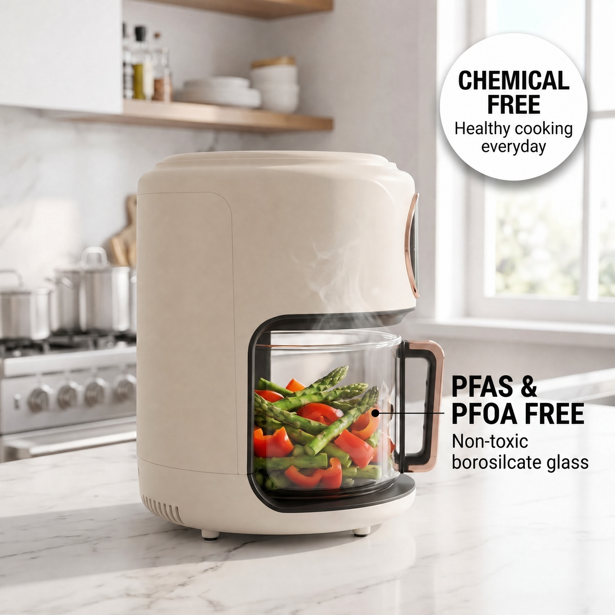 FrixAiry Glass Basket Non-Toxic Air Fryer 4.44 Qt