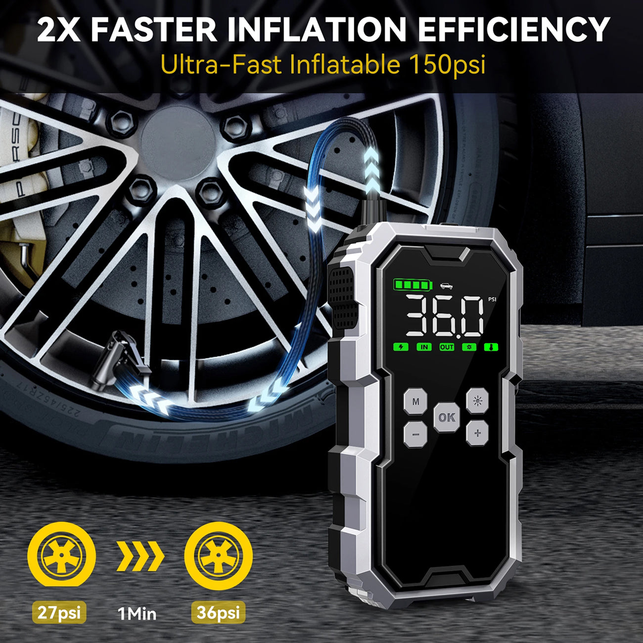 StartZapo V2 7000A Jump Starter – 150 PSI Air Compressor & 26,800mAh Portable Power Bank