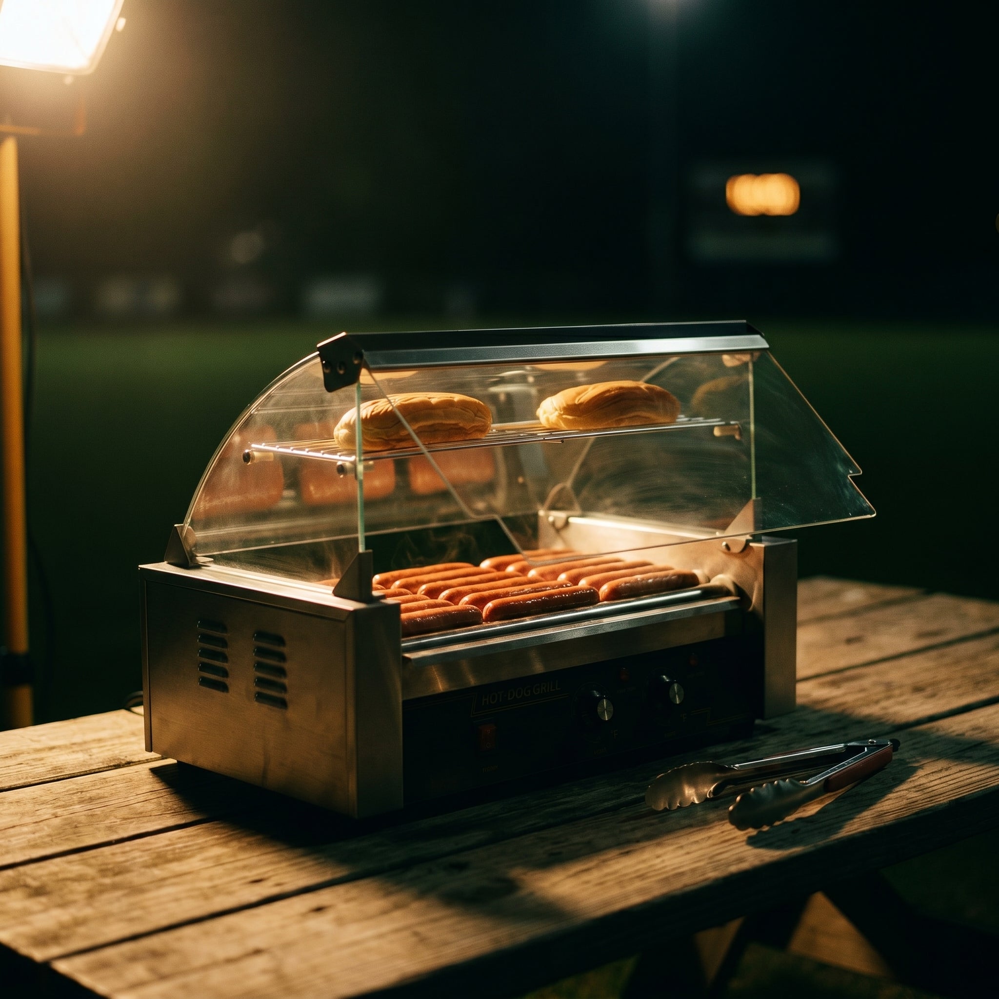 RoliHemix Electric 11-Roller Hot Dog Grill Machine with Glass Hood