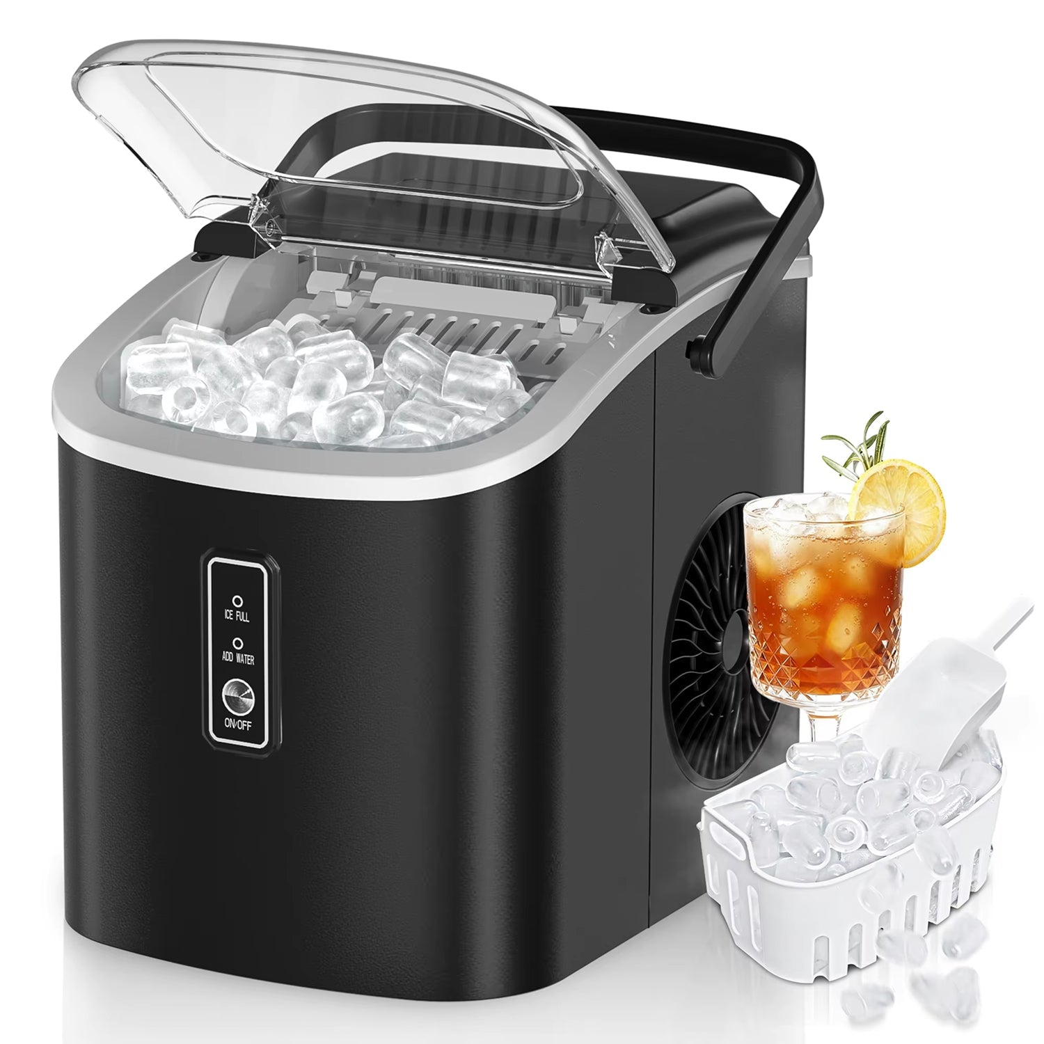 UrisFres Countertop Ice Maker – Rapid 6-Minute Production, 26lbs Daily Output & Self-Cleaning Mode