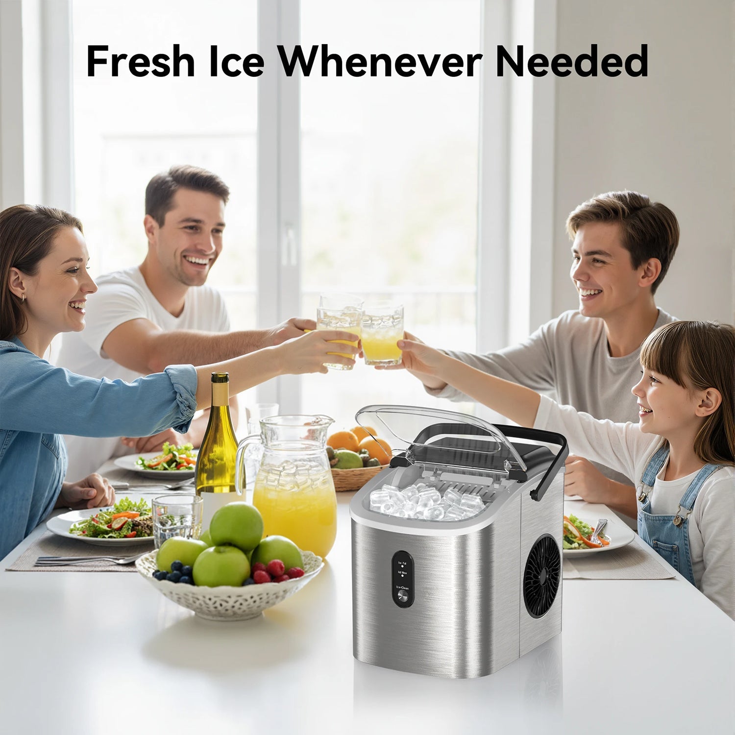 UrisFres Countertop Ice Maker – Rapid 6-Minute Production, 26lbs Daily Output & Self-Cleaning Mode