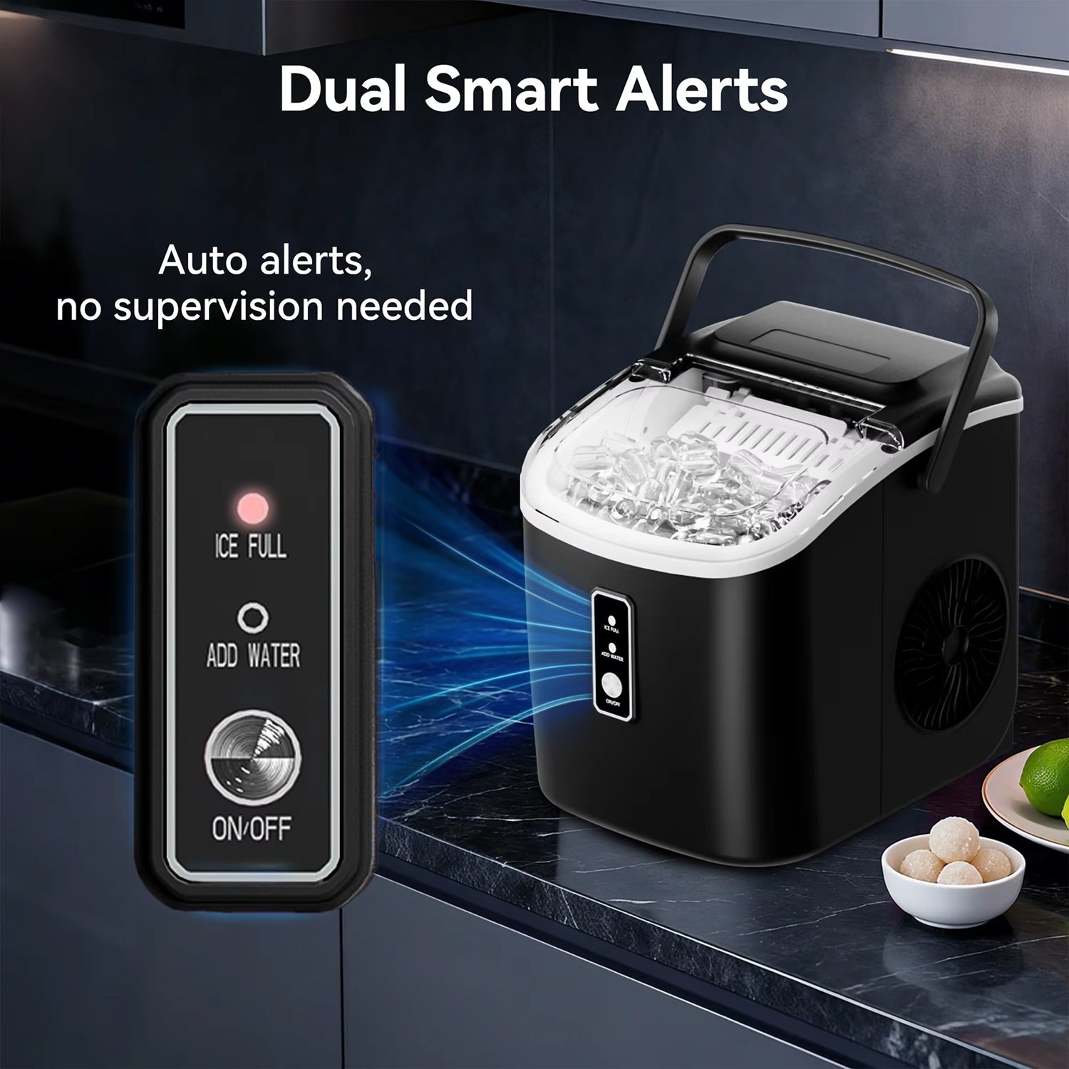 UrisFres Countertop Ice Maker – Rapid 6-Minute Production, 26lbs Daily Output & Self-Cleaning Mode