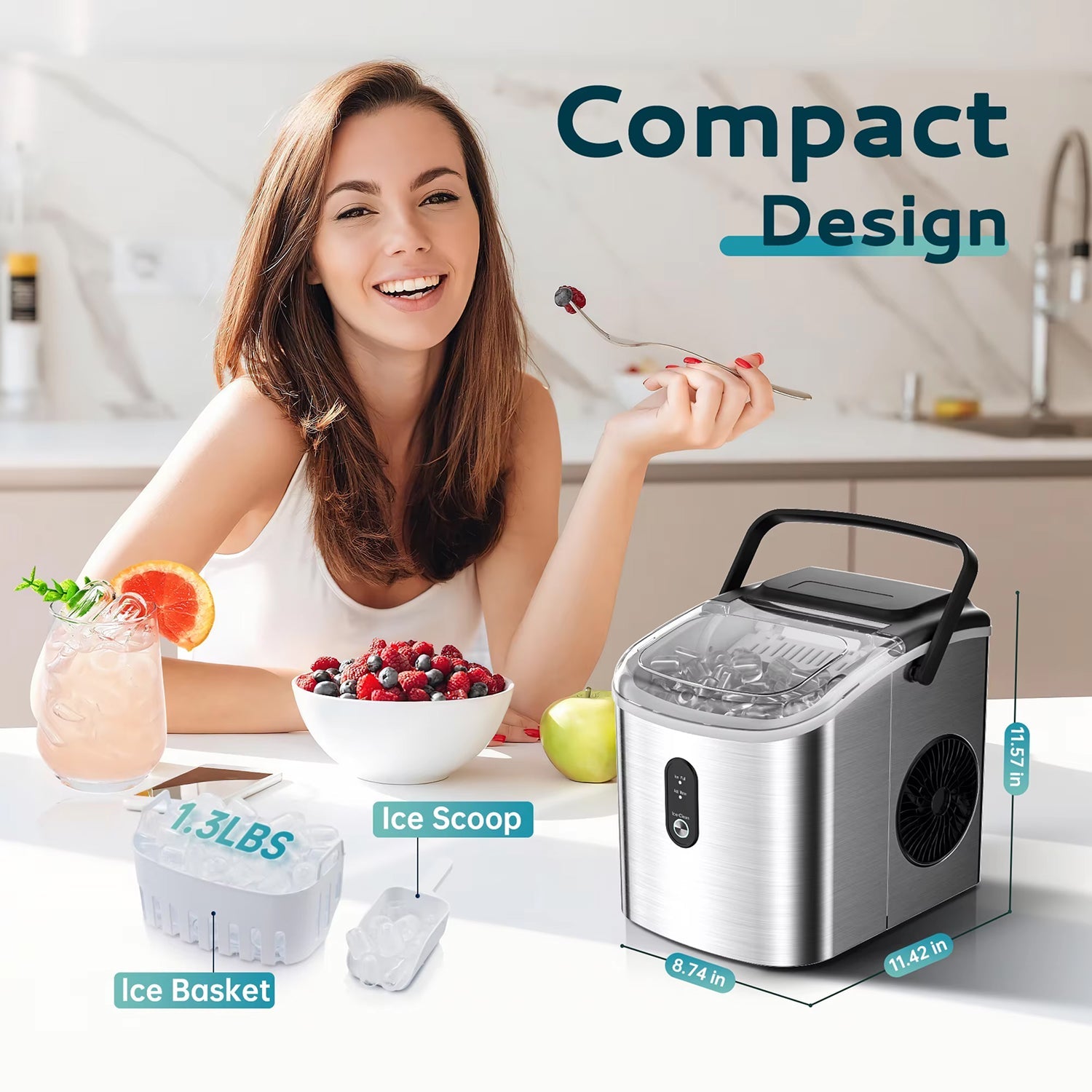 UrisFres Countertop Ice Maker – Rapid 6-Minute Production, 26lbs Daily Output & Self-Cleaning Mode