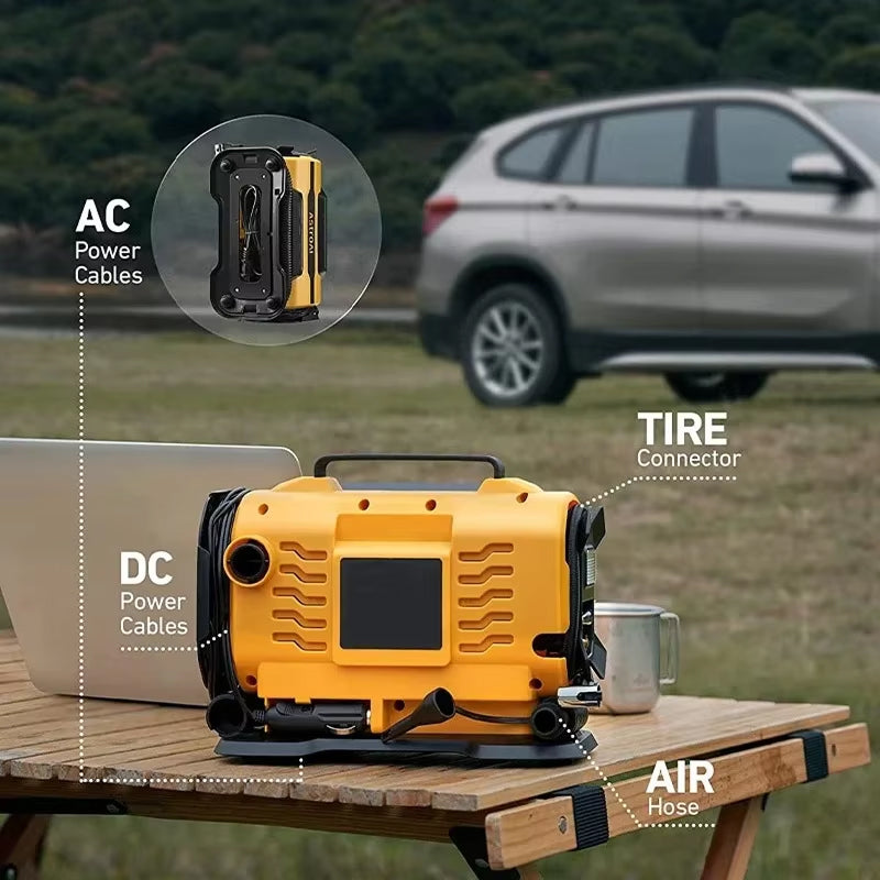 AiriPaxi Portable Air Compressor 150 PSI Dual-Power AC/DC Inflator with Auto-Stop