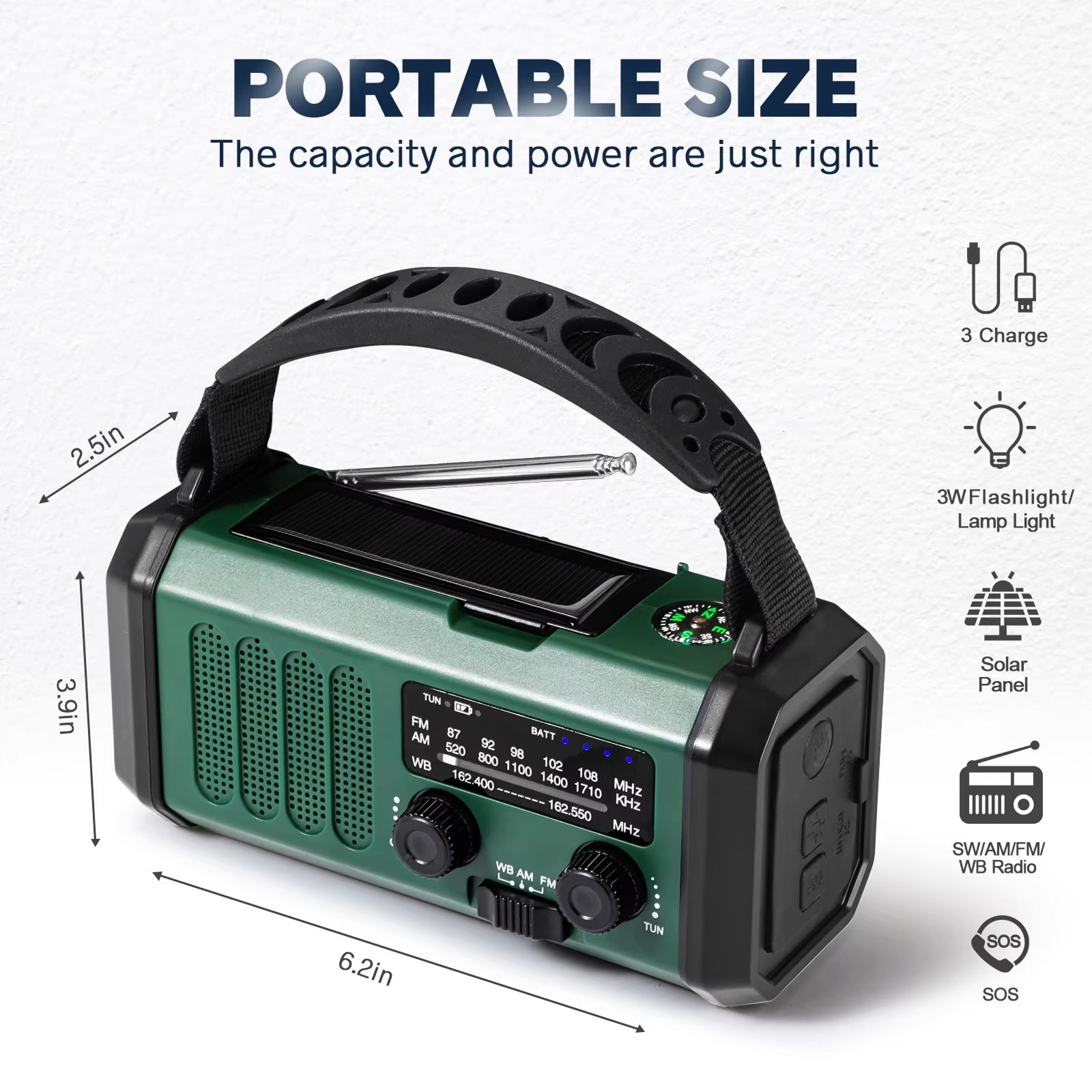 AlertWavi 4000mAh Emergency Power – Solar/Crank/USB Charging, NOAA Alerts & SOS Siren