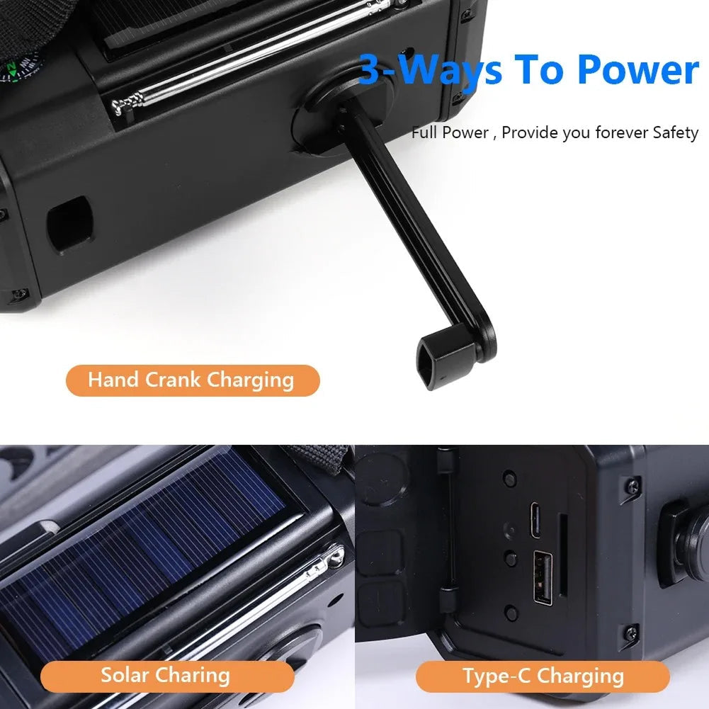 AlertWavi 4000mAh Emergency Power – Solar/Crank/USB Charging, NOAA Alerts & SOS Siren