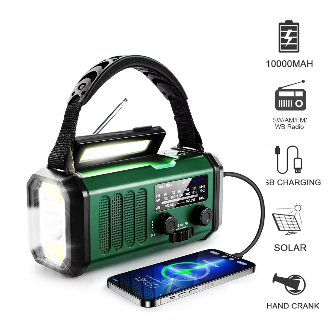 AlertWavi 4000mAh Emergency Power – Solar/Crank/USB Charging, NOAA Alerts & SOS Siren