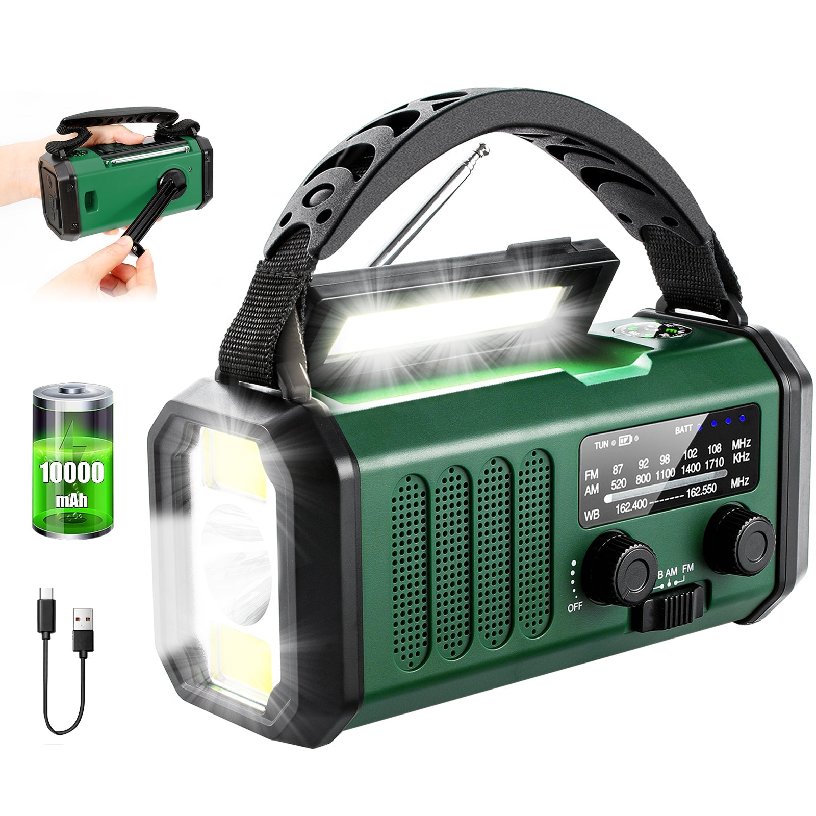 AlertWavi 4000mAh Emergency Power – Solar/Crank/USB Charging, NOAA Alerts & SOS Siren