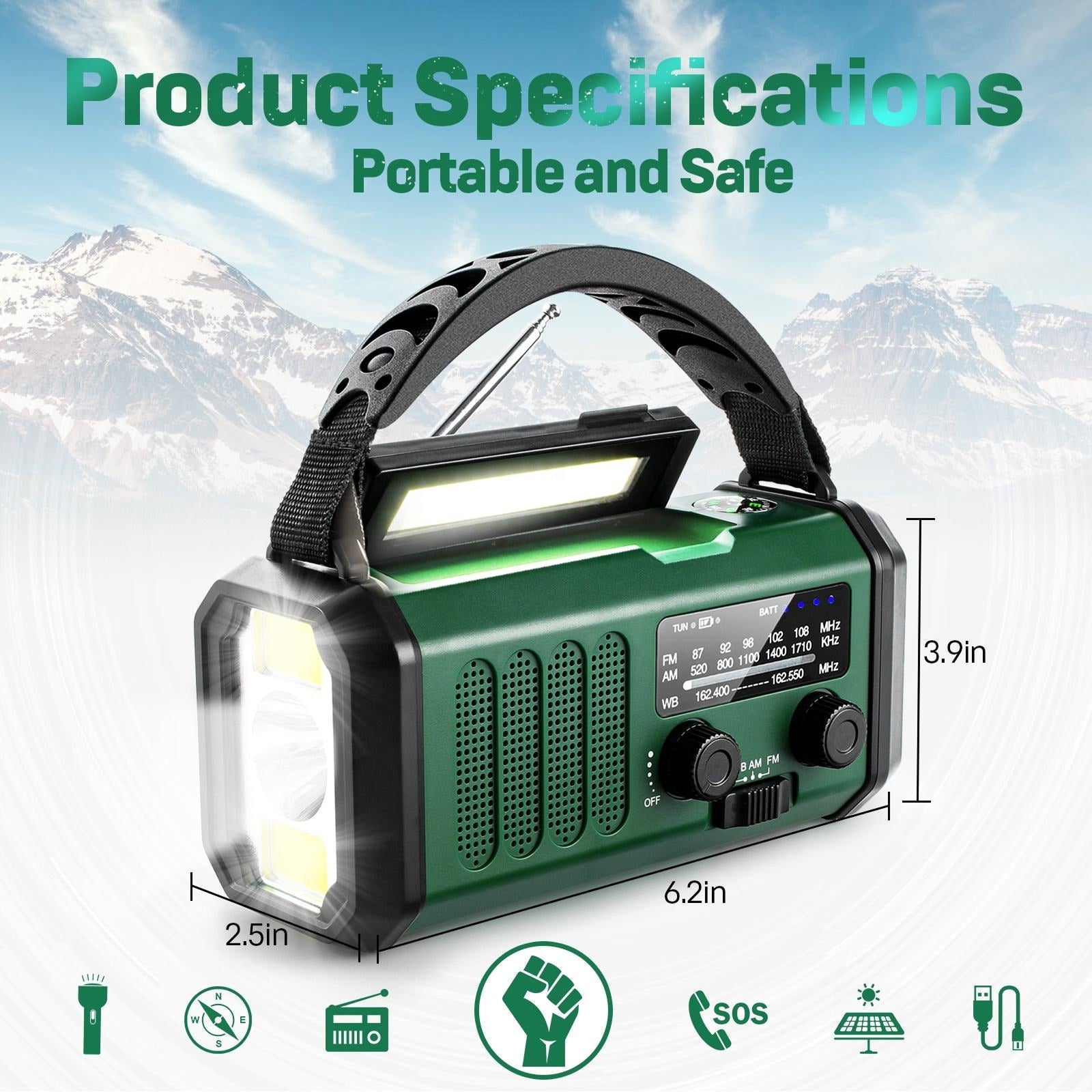 AlertWavi 4000mAh Emergency Power – Solar/Crank/USB Charging, NOAA Alerts & SOS Siren