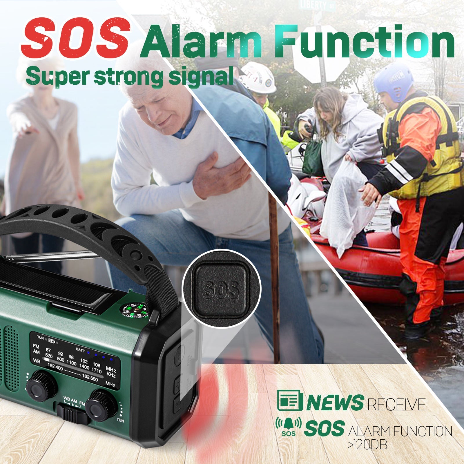 AlertWavi 4000mAh Emergency Power – Solar/Crank/USB Charging, NOAA Alerts & SOS Siren