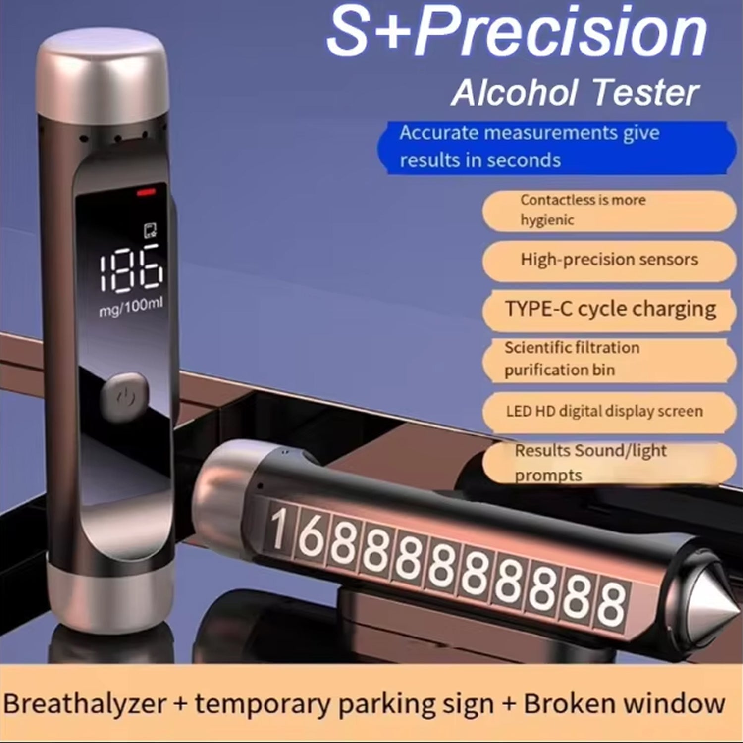 AlyBreath Digital Contactless Breathalyzer – High-Precision Portable BAC Tester with 2.7K Display