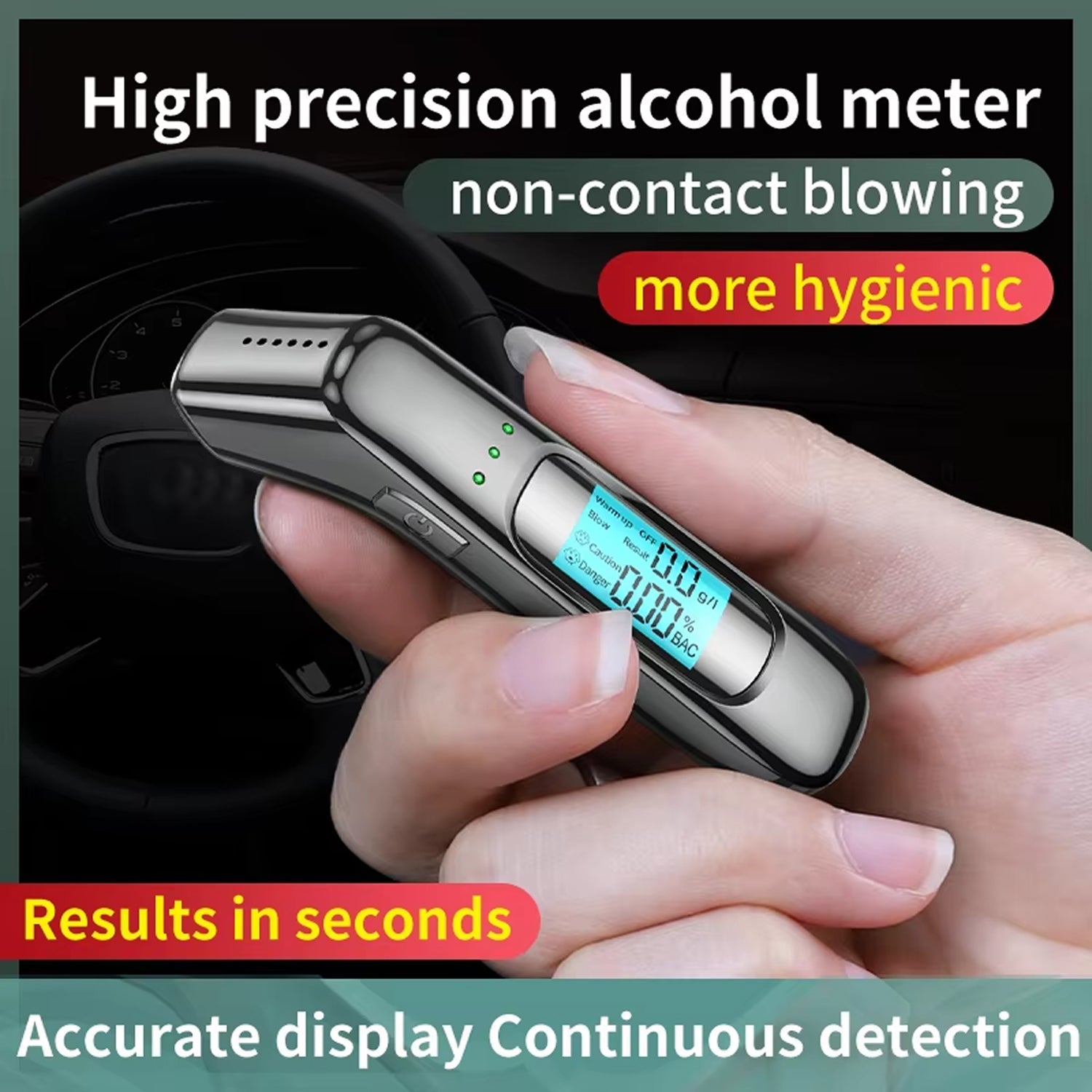AlyBreath Digital Contactless Breathalyzer – High-Precision Portable BAC Tester with 2.7K Display