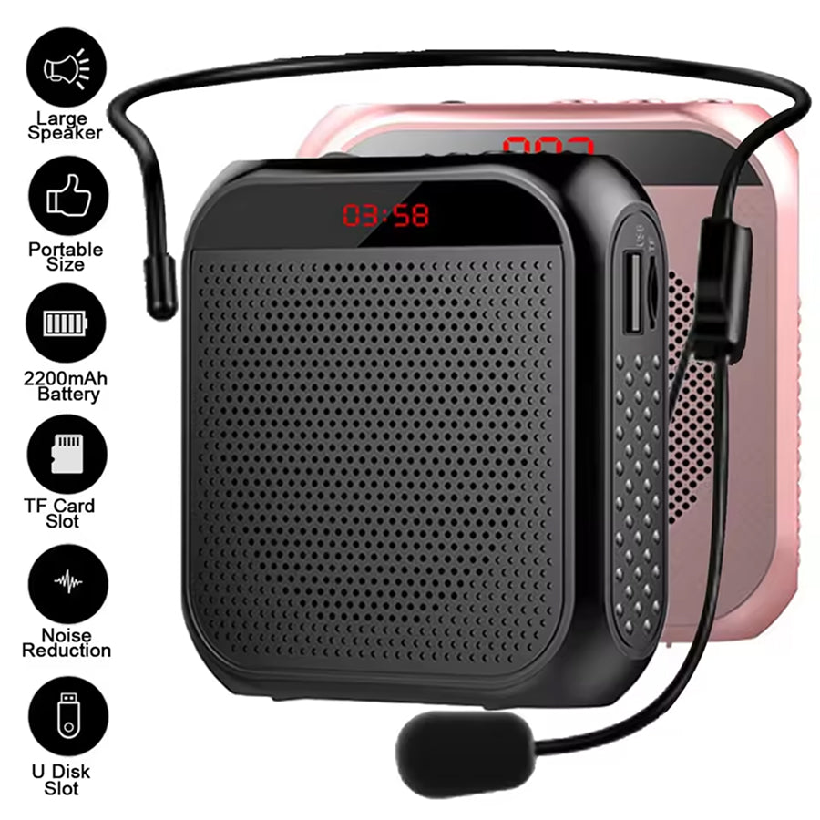 AmpiVoci Portable Voice Amplifier – 15W High Power, Rechargeable Battery & Wired Microphone Headset