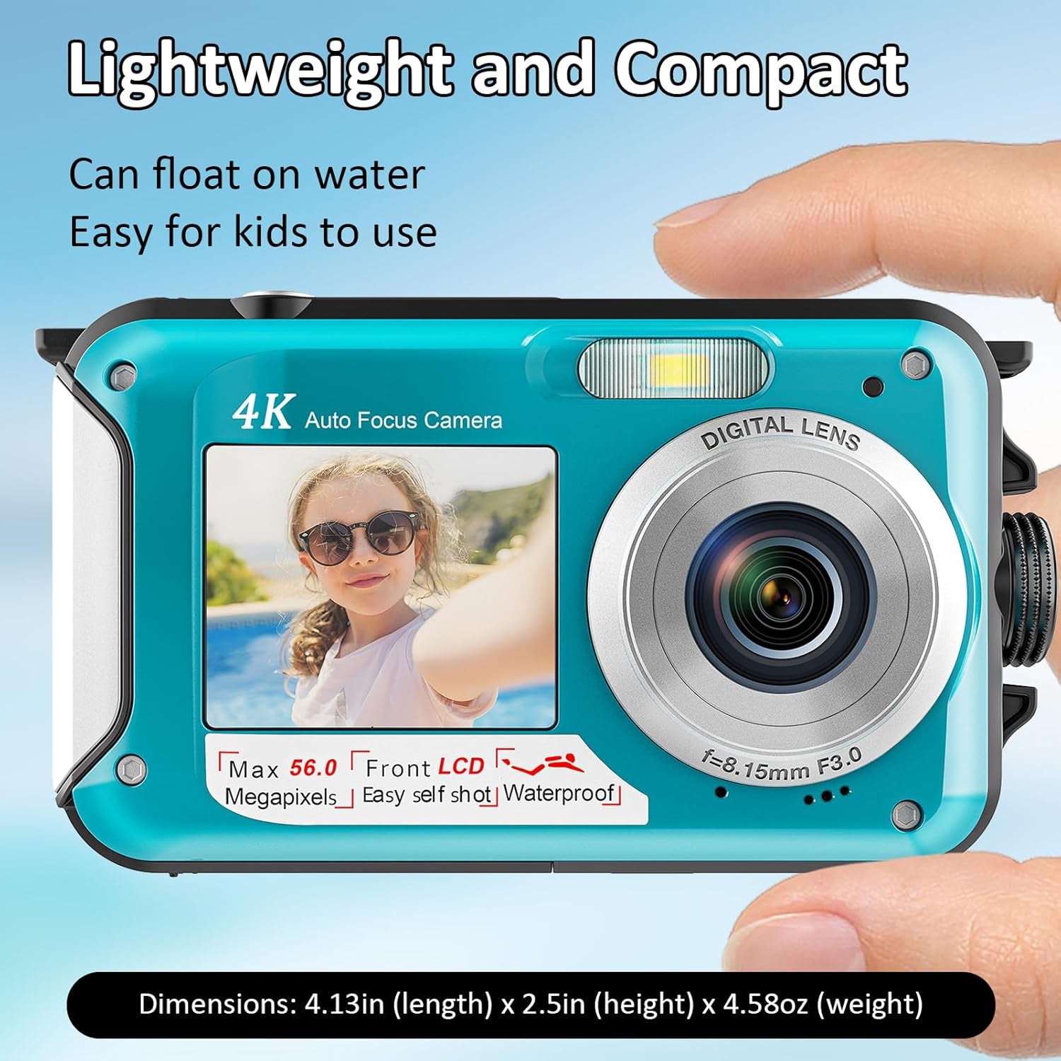 ShotCorix 4K UHD Waterproof Digital Camera – 56MP Dual Screen, 11ft Underwater Selfie Design
