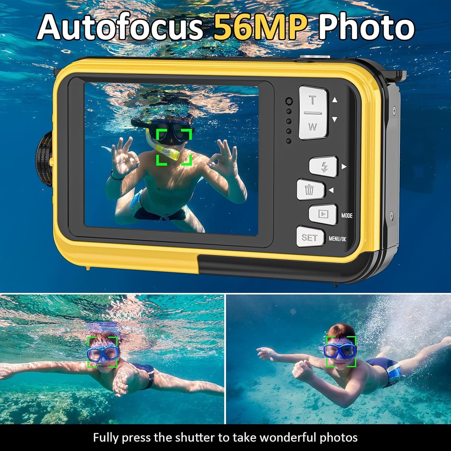 ShotCorix 4K UHD Waterproof Digital Camera – 56MP Dual Screen, 11ft Underwater Selfie Design