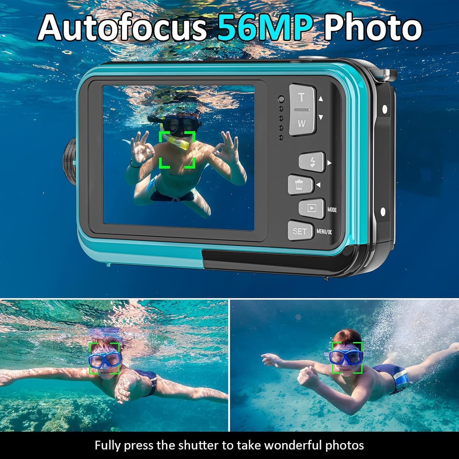 ShotCorix 4K UHD Waterproof Digital Camera – 56MP Dual Screen, 11ft Underwater Selfie Design