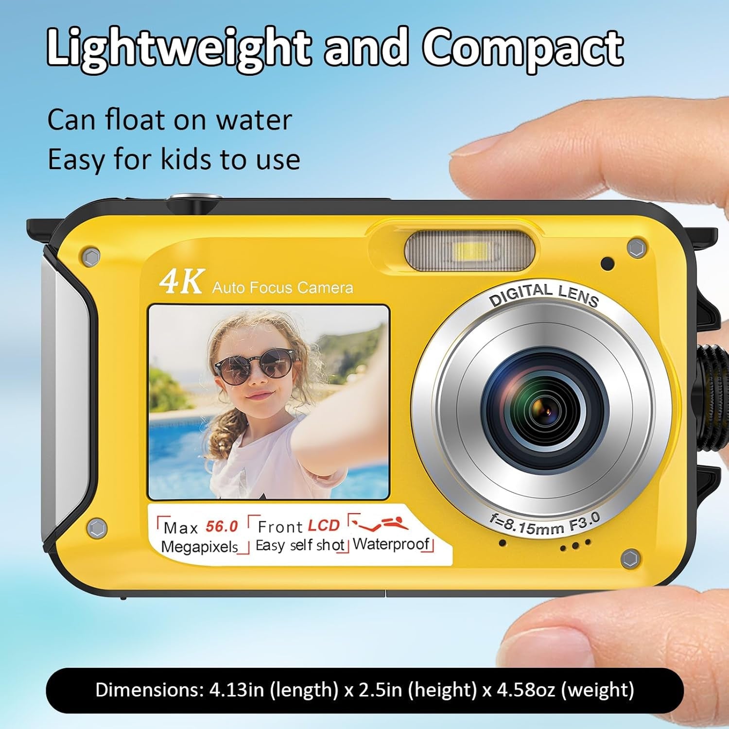 ShotCorix 4K UHD Waterproof Digital Camera – 56MP Dual Screen, 11ft Underwater Selfie Design