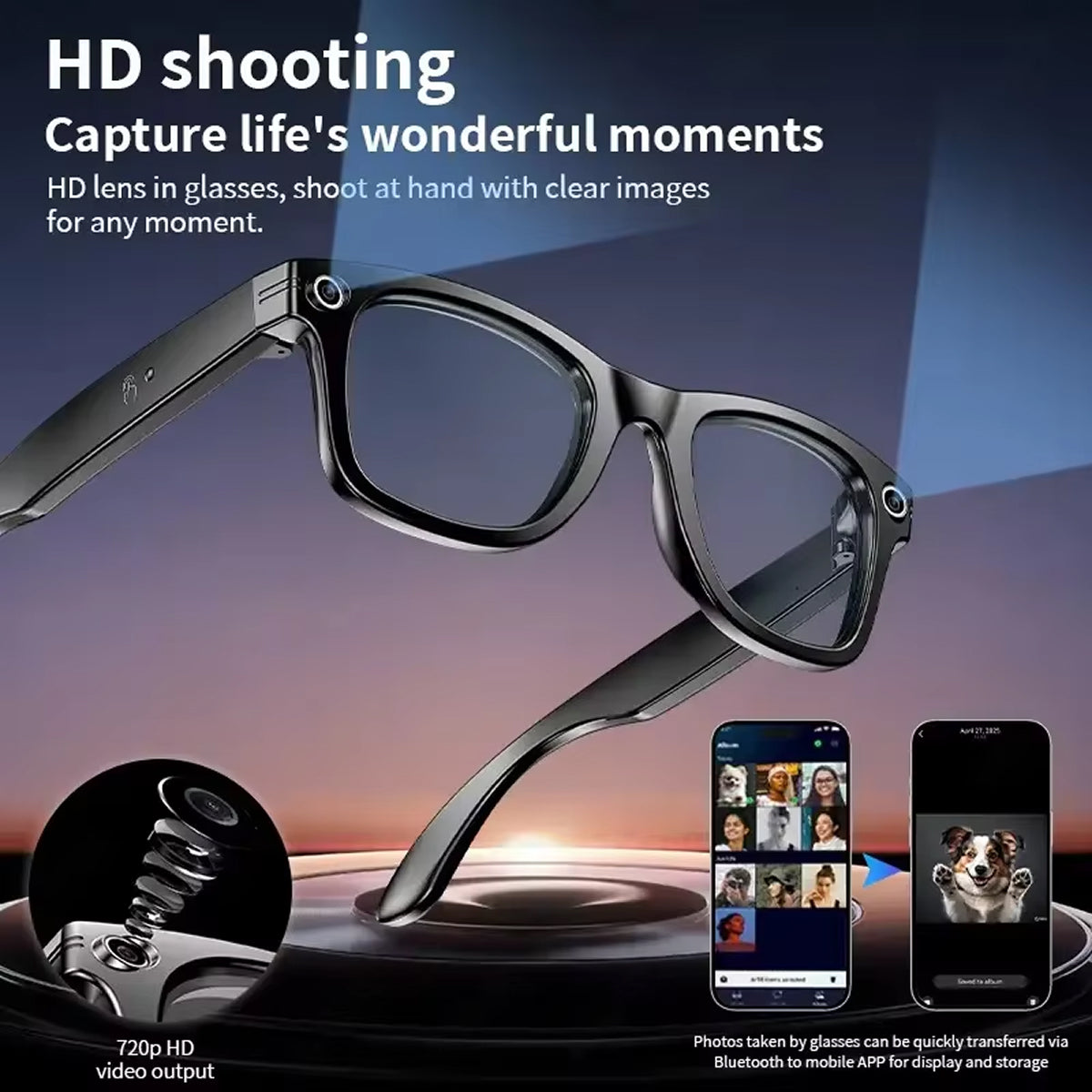 AuraLens Smart AI Glasses – Open-Ear Audio, Voice Assistant Integration & Polarized Anti-Blue Lenses
