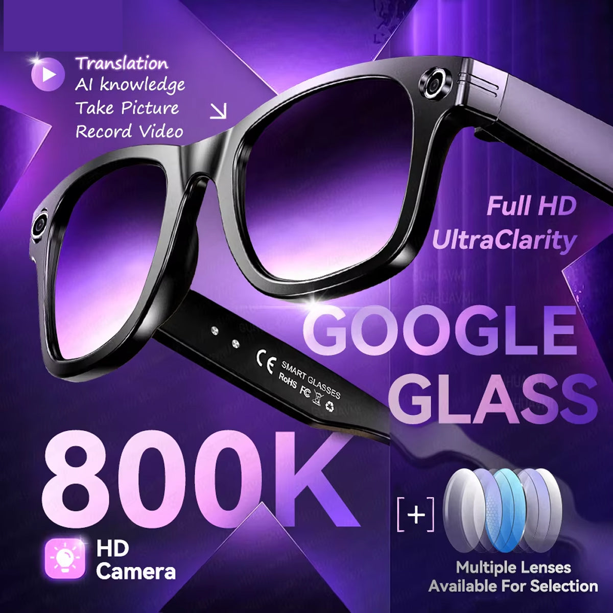 AuraLens Smart AI Glasses – Open-Ear Audio, Voice Assistant Integration & Polarized Anti-Blue Lenses