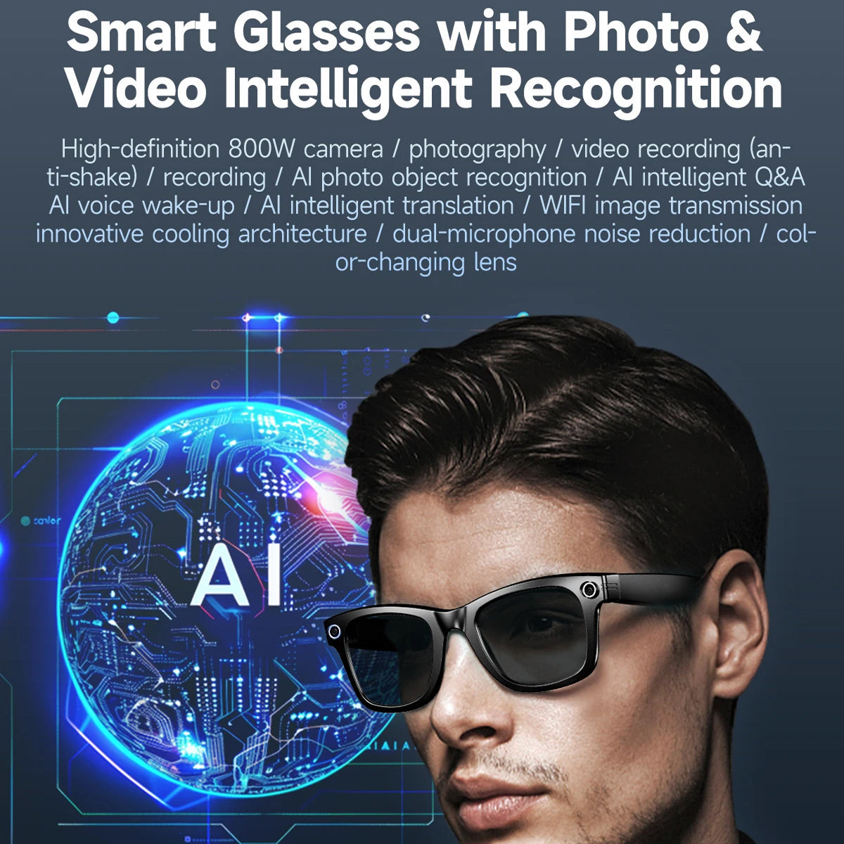 AuraLens Smart AI Glasses – Open-Ear Audio, Voice Assistant Integration & Polarized Anti-Blue Lenses