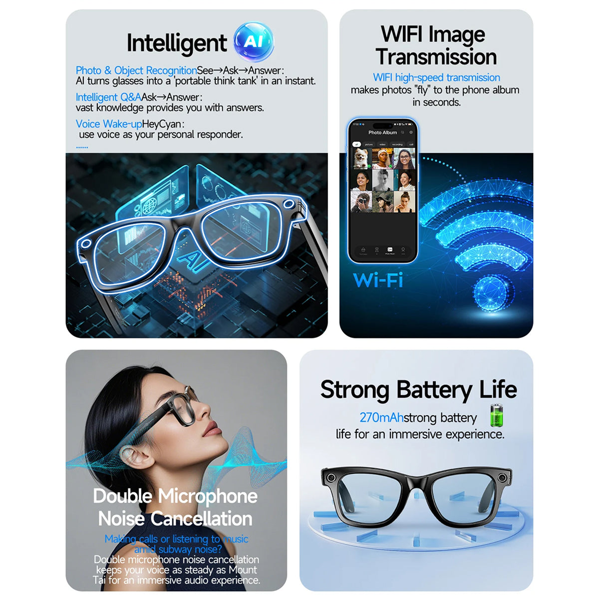 AuraLens Smart AI Glasses – Open-Ear Audio, Voice Assistant Integration & Polarized Anti-Blue Lenses