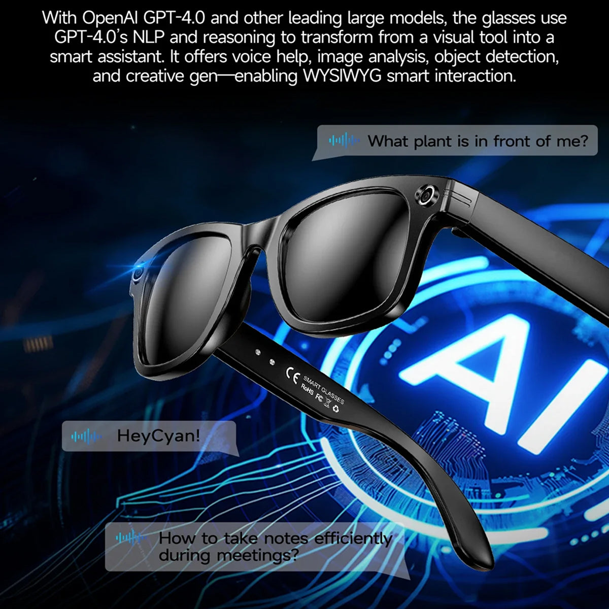 AuraLens Smart AI Glasses – Open-Ear Audio, Voice Assistant Integration & Polarized Anti-Blue Lenses