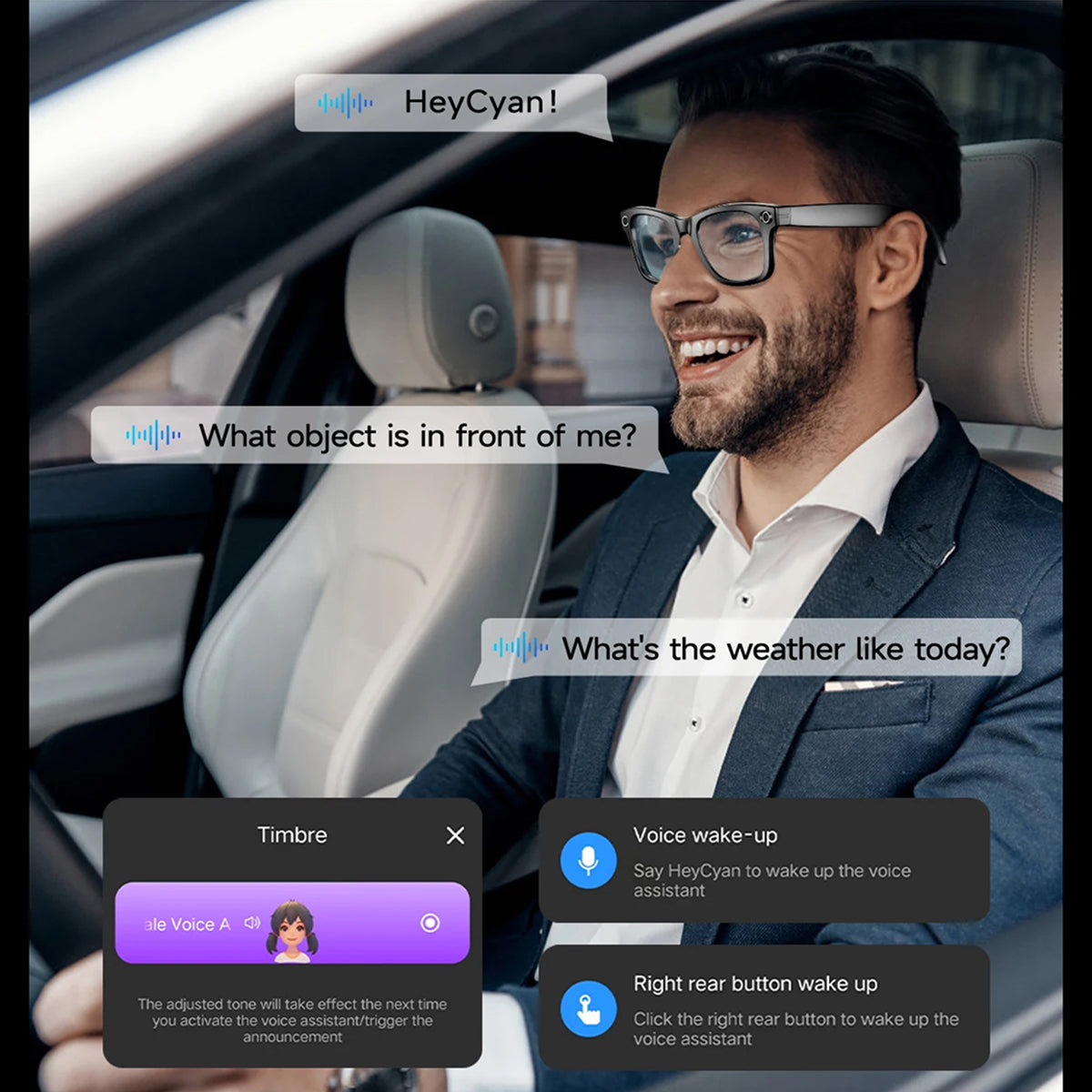 AuraLens Smart AI Glasses – Open-Ear Audio, Voice Assistant Integration & Polarized Anti-Blue Lenses