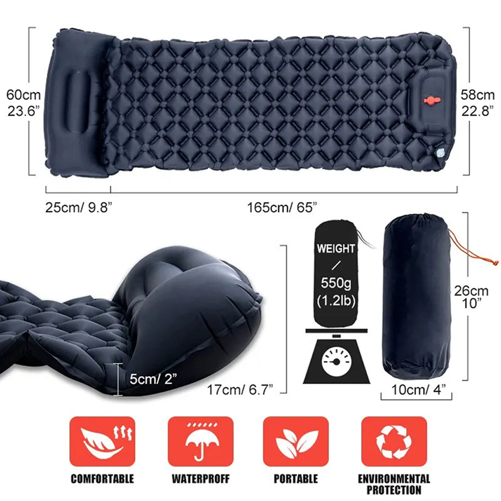 BaSlipix Backpacking Sleeping Pad – Integrated Foot Pump, Built-in Pillow & Compact Lightweight Design