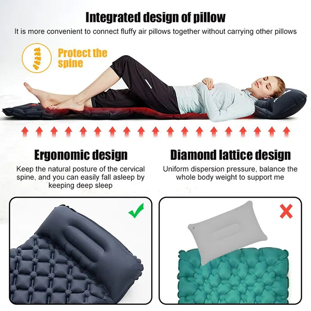 BaSlipix Backpacking Sleeping Pad – Integrated Foot Pump, Built-in Pillow & Compact Lightweight Design