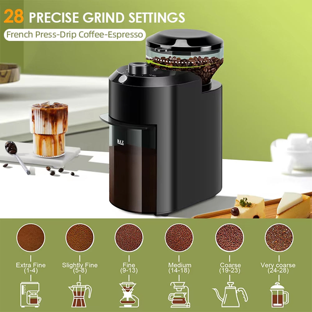 BrewixMi Electric Burr Coffee Grinder – 25 Precise Grind Settings, 12-Cup Capacity & Safety Lock