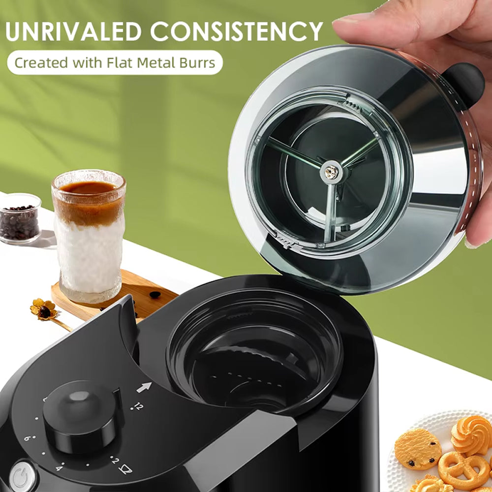 BrewixMi Electric Burr Coffee Grinder – 25 Precise Grind Settings, 12-Cup Capacity & Safety Lock