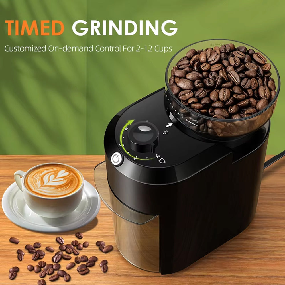 BrewixMi Electric Burr Coffee Grinder – 25 Precise Grind Settings, 12-Cup Capacity & Safety Lock