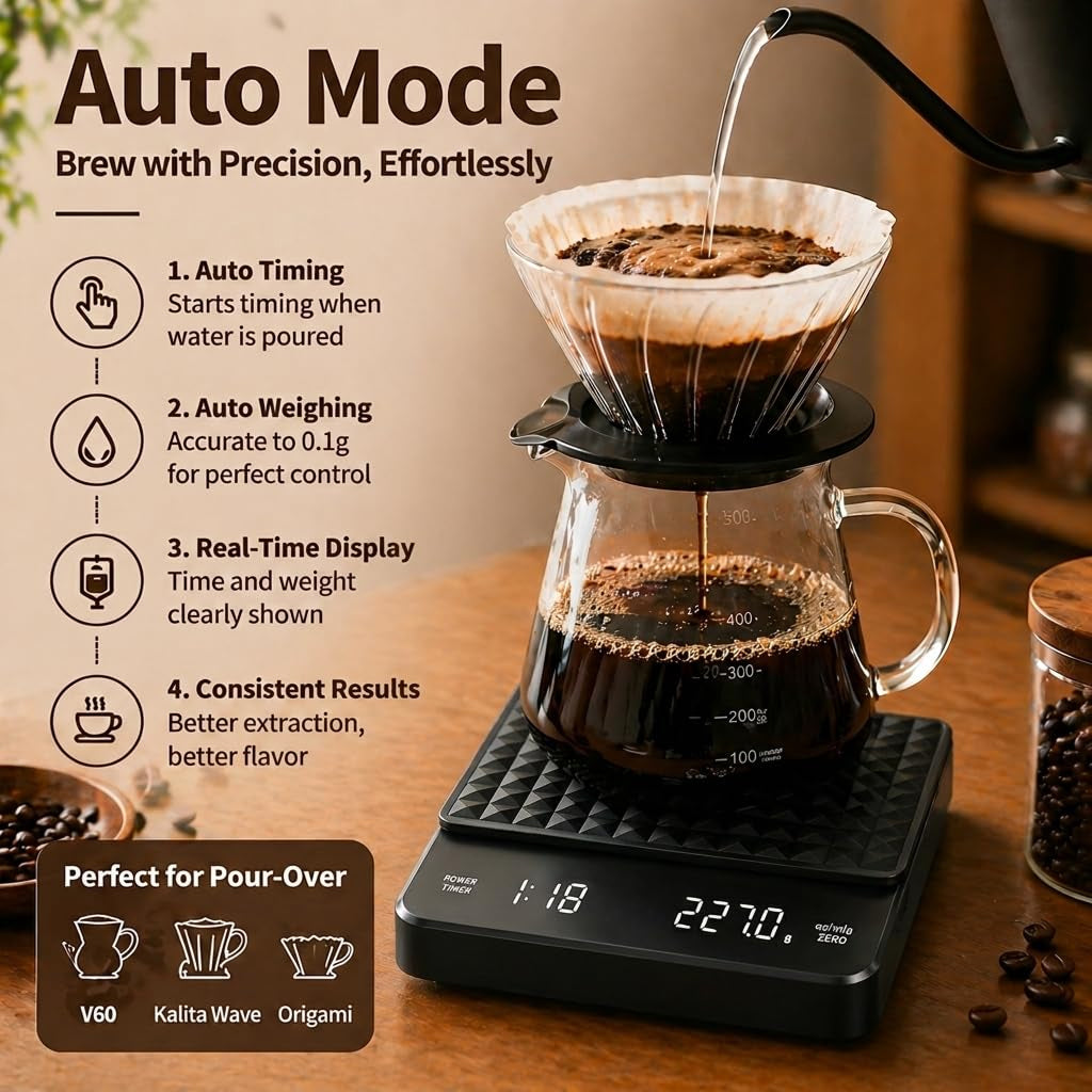 GossWic 0.1g Precision Across 0.1g–3,000g Range For Espresso, Pour-Over, And All Brew Methods