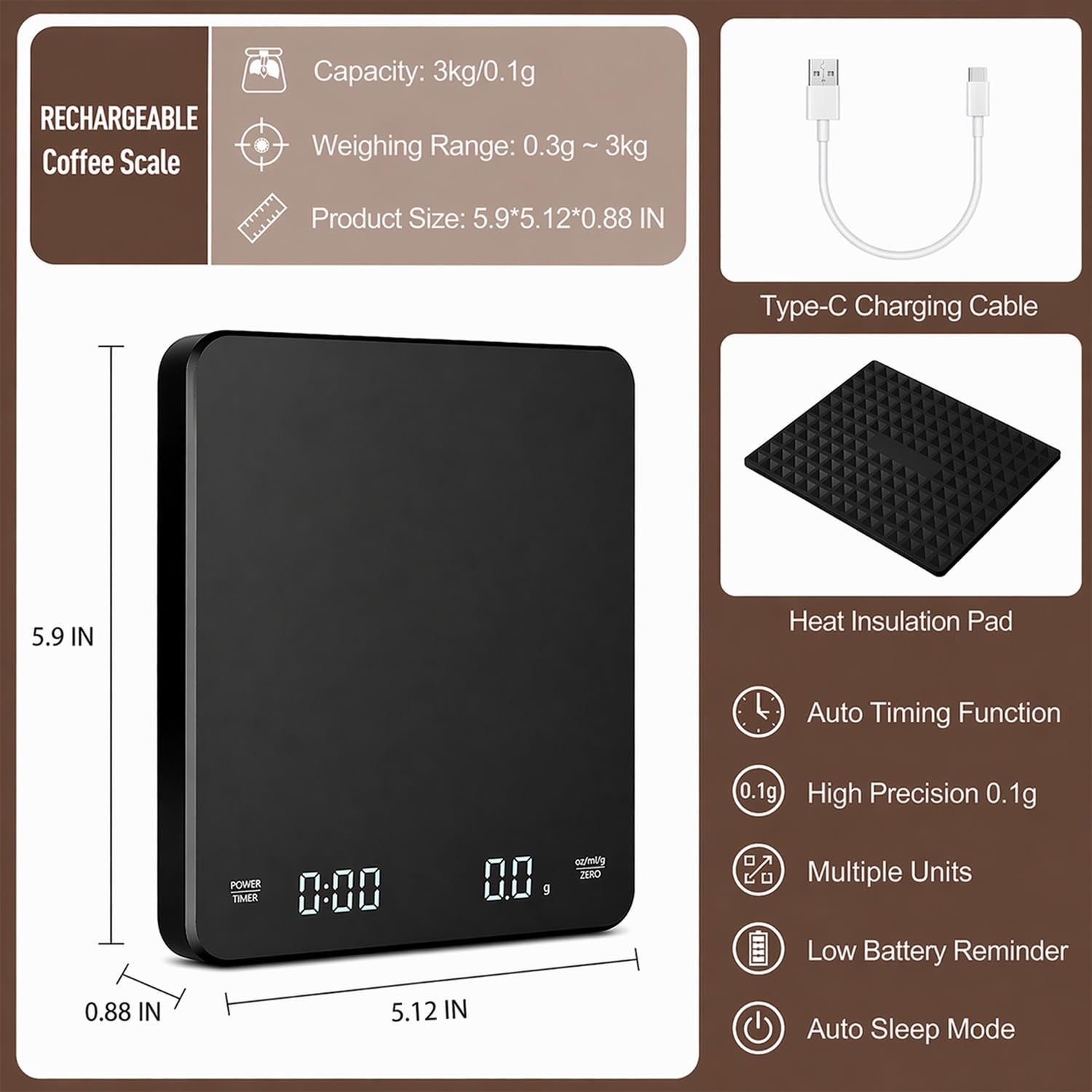 GossWic 0.1g Precision Across 0.1g–3,000g Range For Espresso, Pour-Over, And All Brew Methods