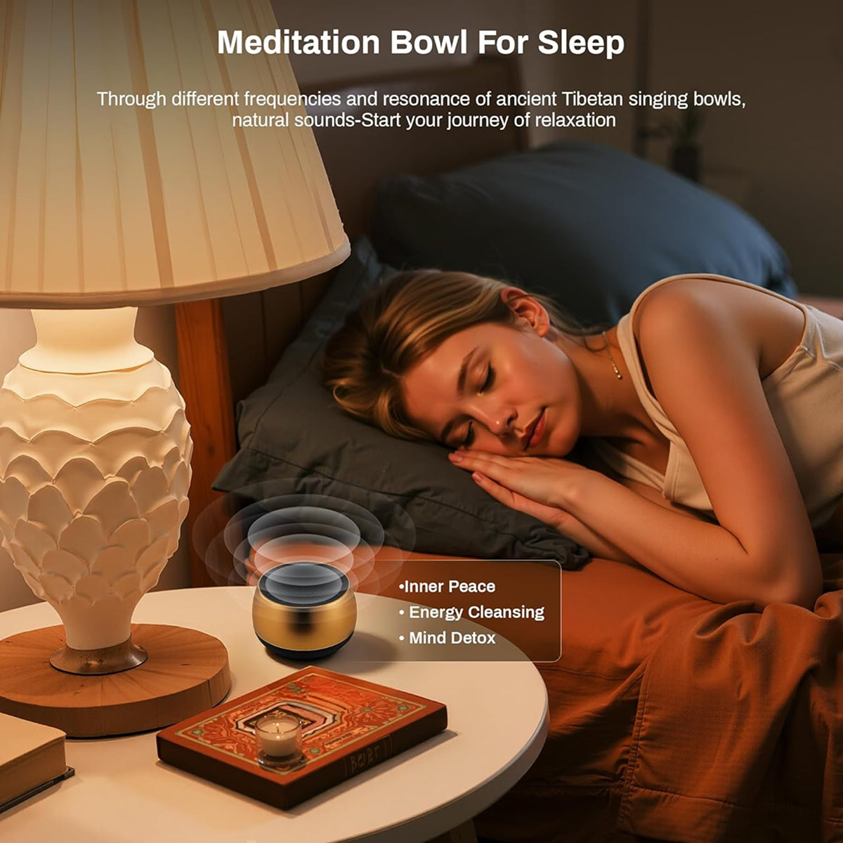 BexiAriv Tibetan Singing Bowl Sound Machine 9 Modes 10H Battery Meditation