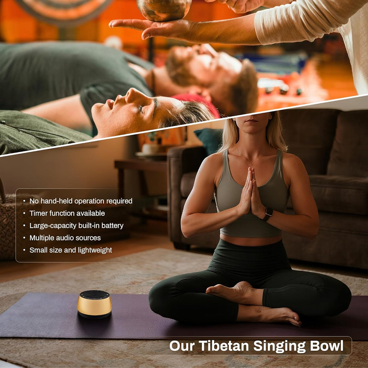 BexiAriv Tibetan Singing Bowl Sound Machine 9 Modes 10H Battery Meditation