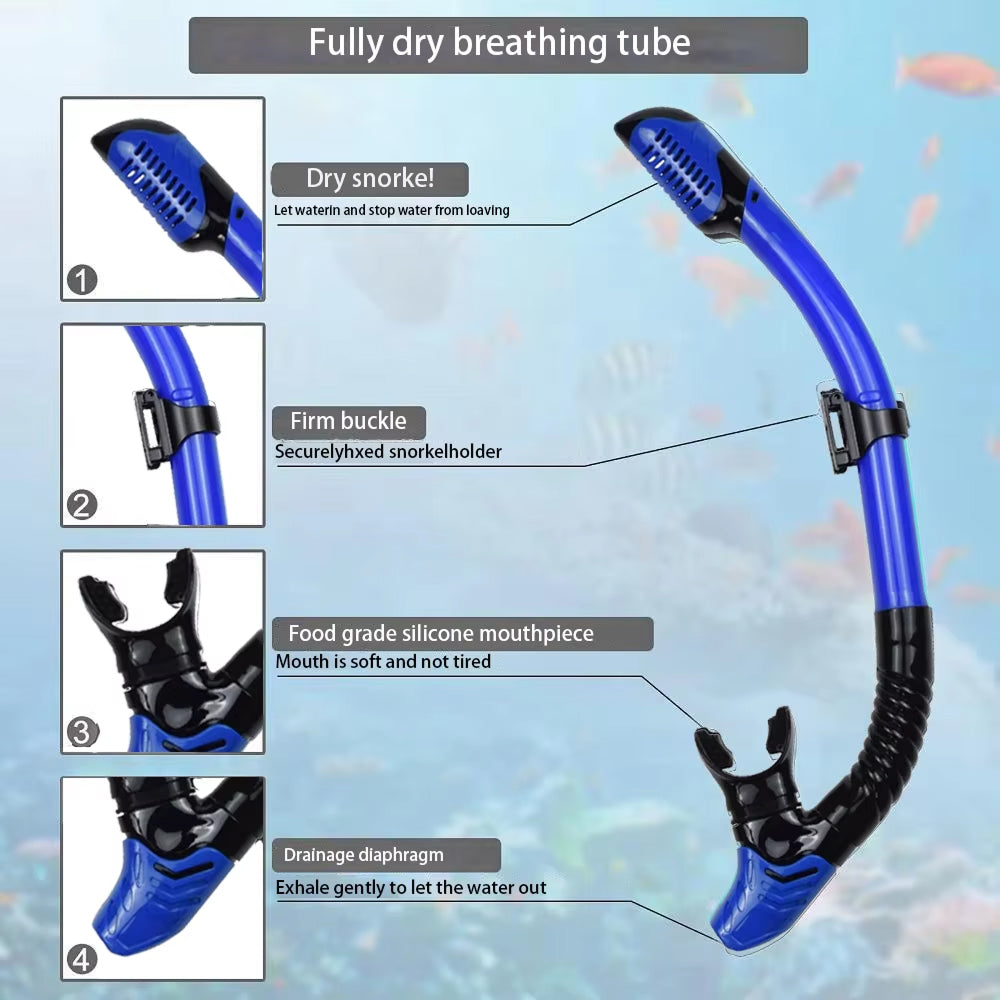 BlicMask Panoramic Snorkel Set – Anti-Fog Tempered Glass, Dry Top Valve & Adjustable Fin Fit