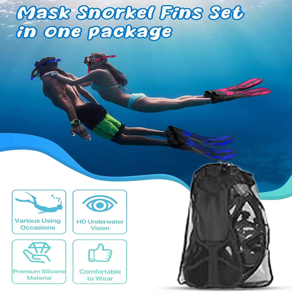 BlicMask Panoramic Snorkel Set – Anti-Fog Tempered Glass, Dry Top Valve & Adjustable Fin Fit