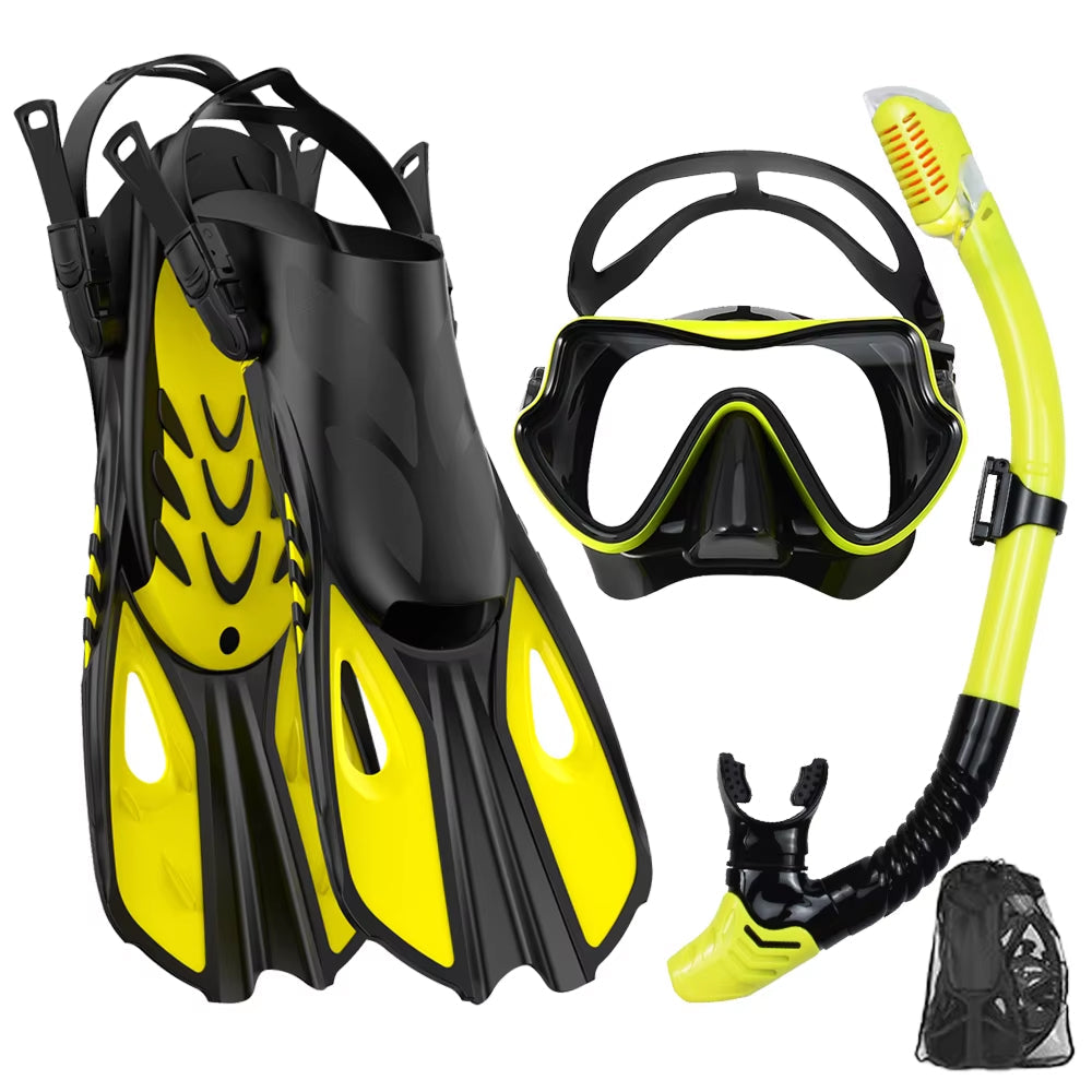 BlicMask Panoramic Snorkel Set – Anti-Fog Tempered Glass, Dry Top Valve & Adjustable Fin Fit