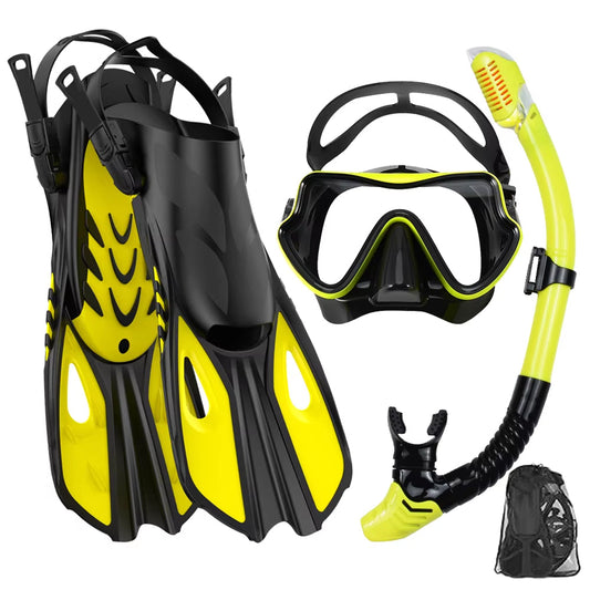 BlicMask Panoramic Snorkel Set – Anti-Fog Tempered Glass, Dry Top Valve & Adjustable Fin Fit