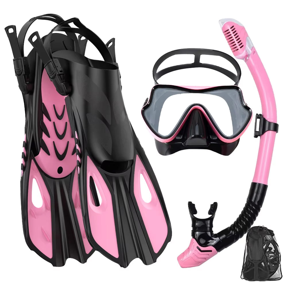 BlicMask Panoramic Snorkel Set – Anti-Fog Tempered Glass, Dry Top Valve & Adjustable Fin Fit