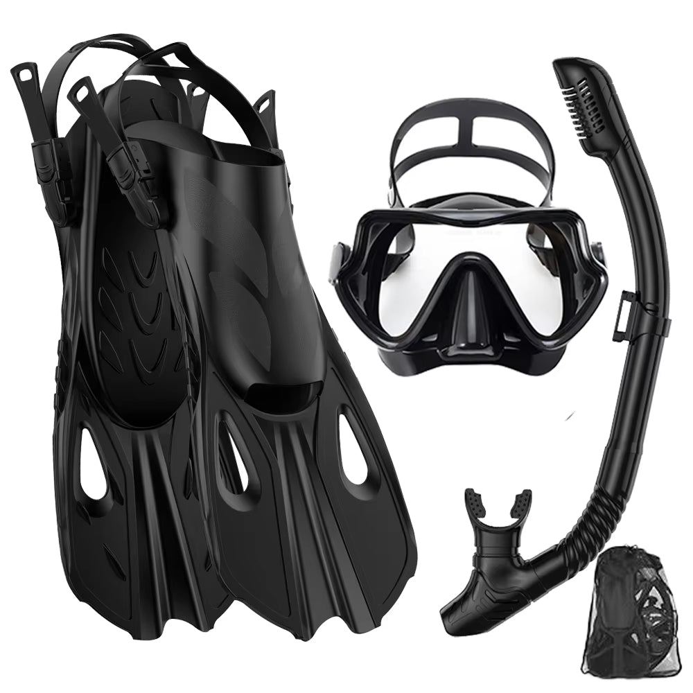 BlicMask Panoramic Snorkel Set – Anti-Fog Tempered Glass, Dry Top Valve & Adjustable Fin Fit