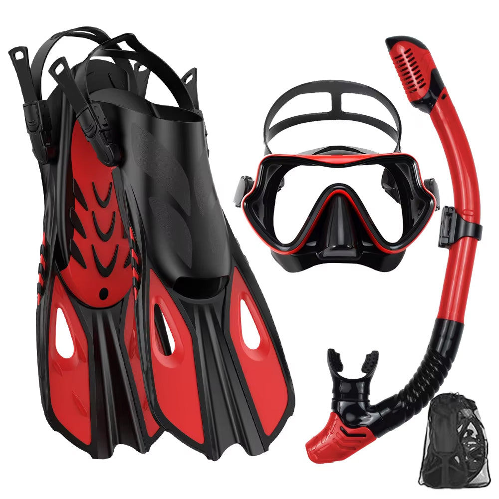 BlicMask Panoramic Snorkel Set – Anti-Fog Tempered Glass, Dry Top Valve & Adjustable Fin Fit