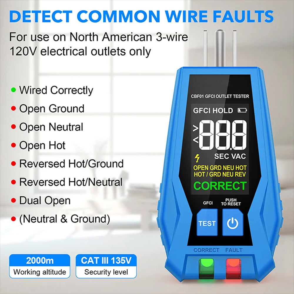 BortDesi Six-Fault GFCI Outlet Testing With Clear Correct Wiring Confirmation