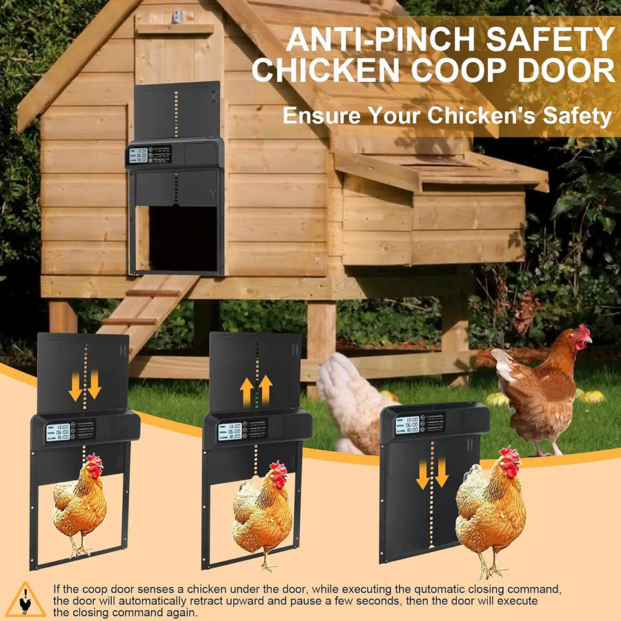 CochiKix Automatic Chicken Coop Door - Predator-Proof Aluminum Door with Anti-Pinch Safety System, LCD Timer