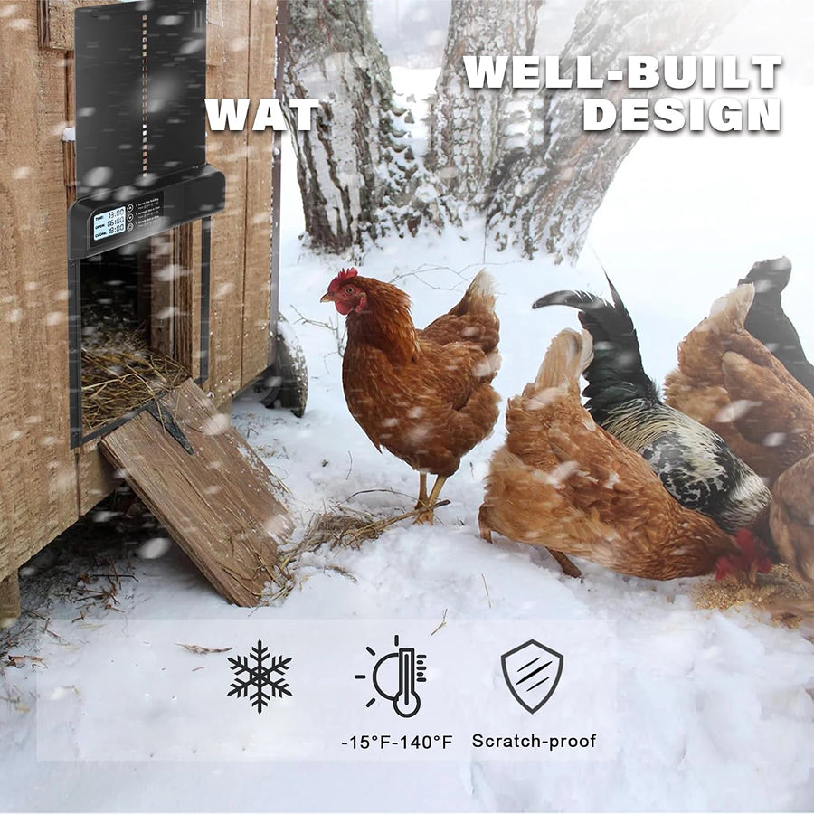 CochiKix Automatic Chicken Coop Door - Predator-Proof Aluminum Door with Anti-Pinch Safety System, LCD Timer